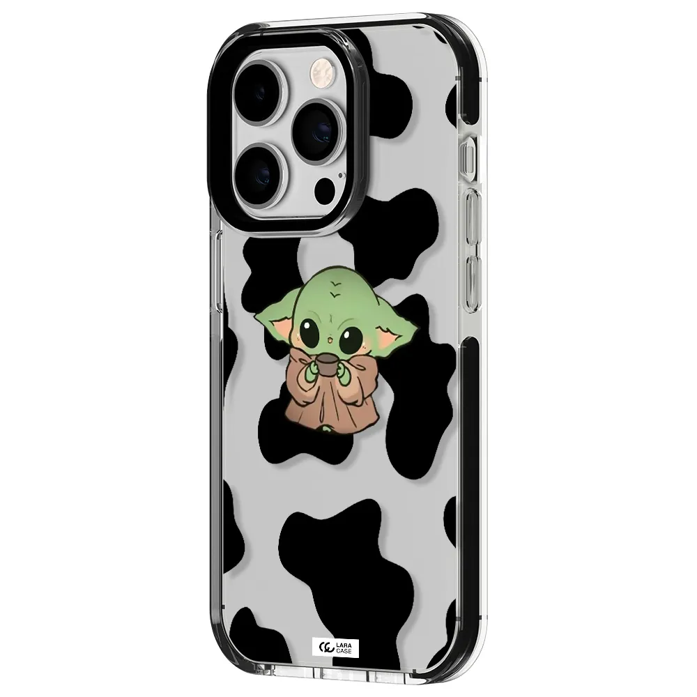 a cartoon of a baby yoda Apple iPhone 14 pro impact black border Case