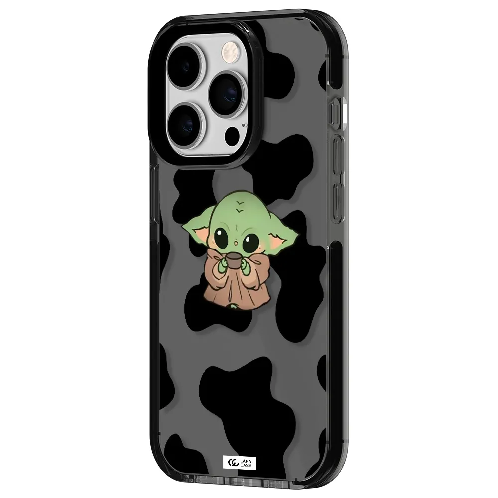 a cartoon of a baby yoda Apple iPhone 14 pro impact Smoke Black Case