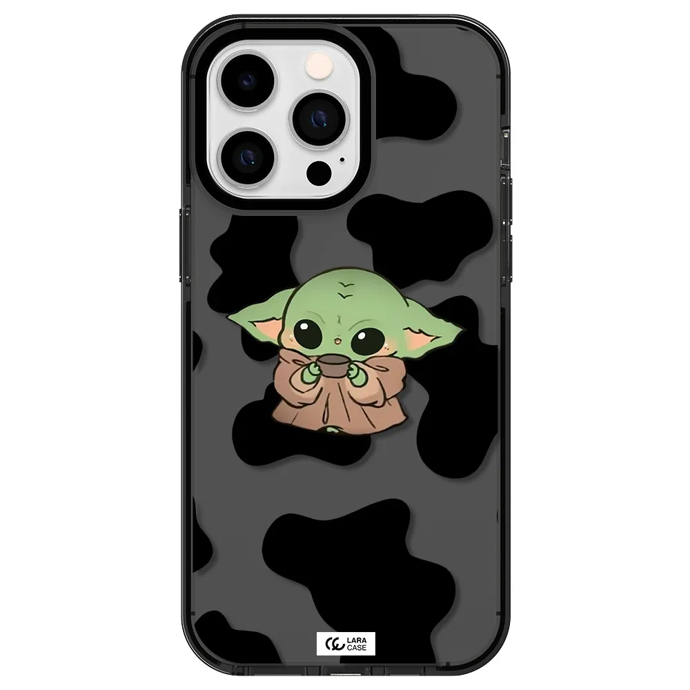 a cartoon of a baby yoda Apple iPhone 14 pro max impact Smoke Black Case