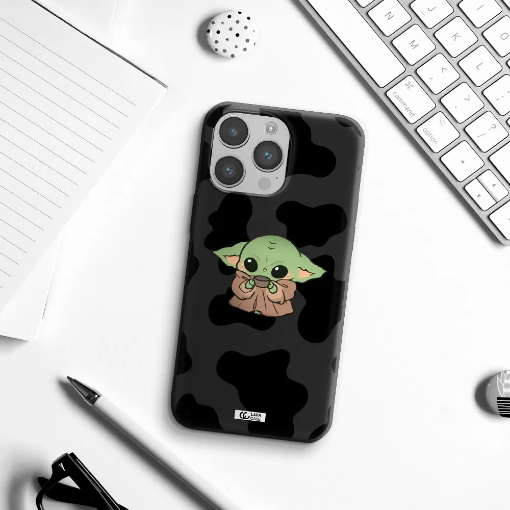 a cartoon of a baby yoda Apple iPhone 14 pro max Silicone black Case