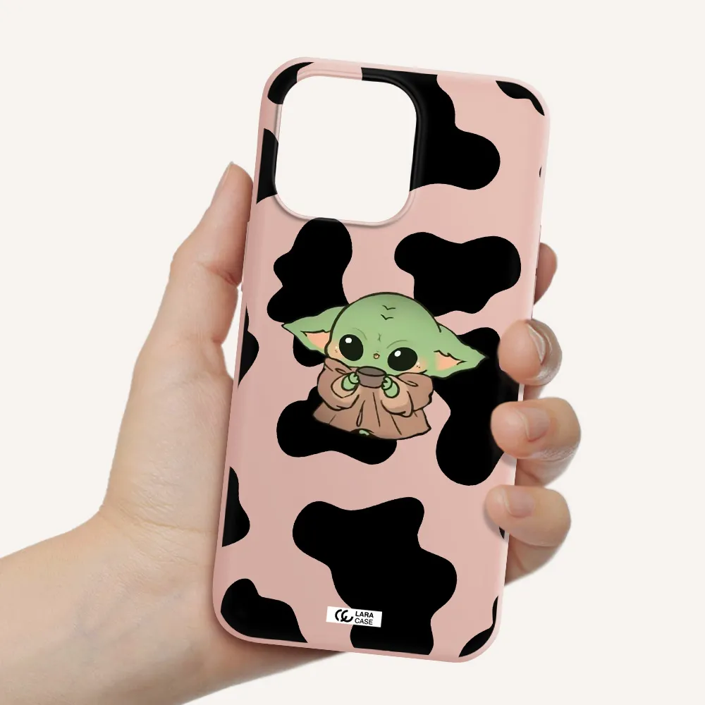 a cartoon of a baby yoda Apple iPhone 14 pro max Silicone pastel pink Case