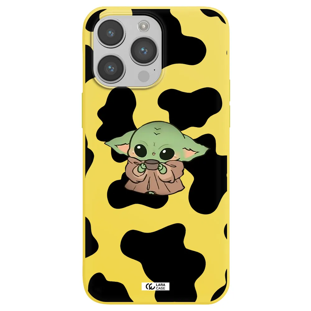 a cartoon of a baby yoda Apple iPhone 14 pro Silicone canary yellow Case