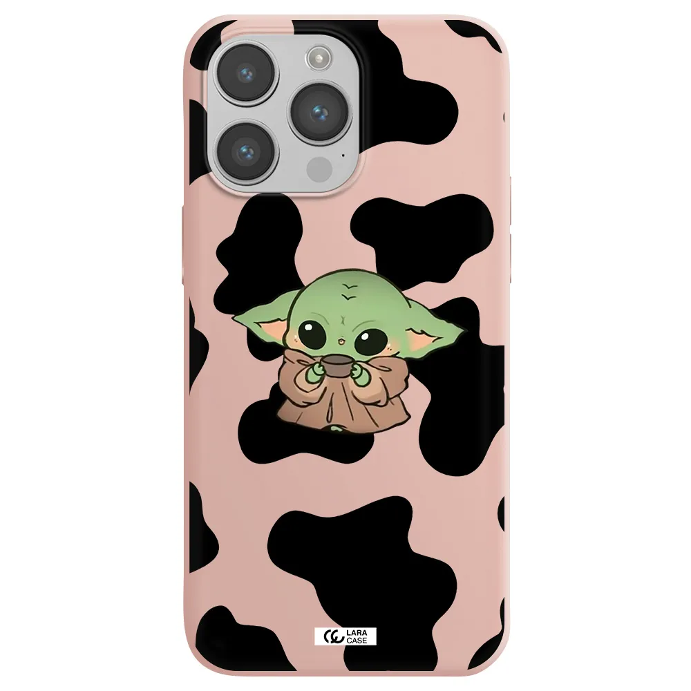 a cartoon of a baby yoda Apple iPhone 14 pro Silicone pastel pink Case