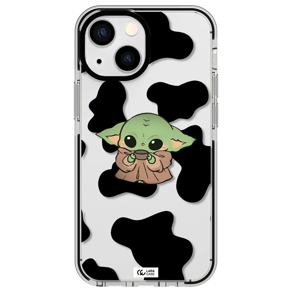 a cartoon of a baby yoda Apple iPhone 15 impact black border Case