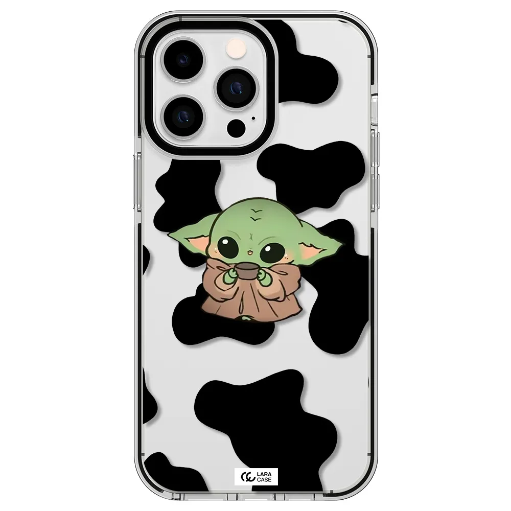 a cartoon of a baby yoda Apple iPhone 15 Pro Max impact black border Case