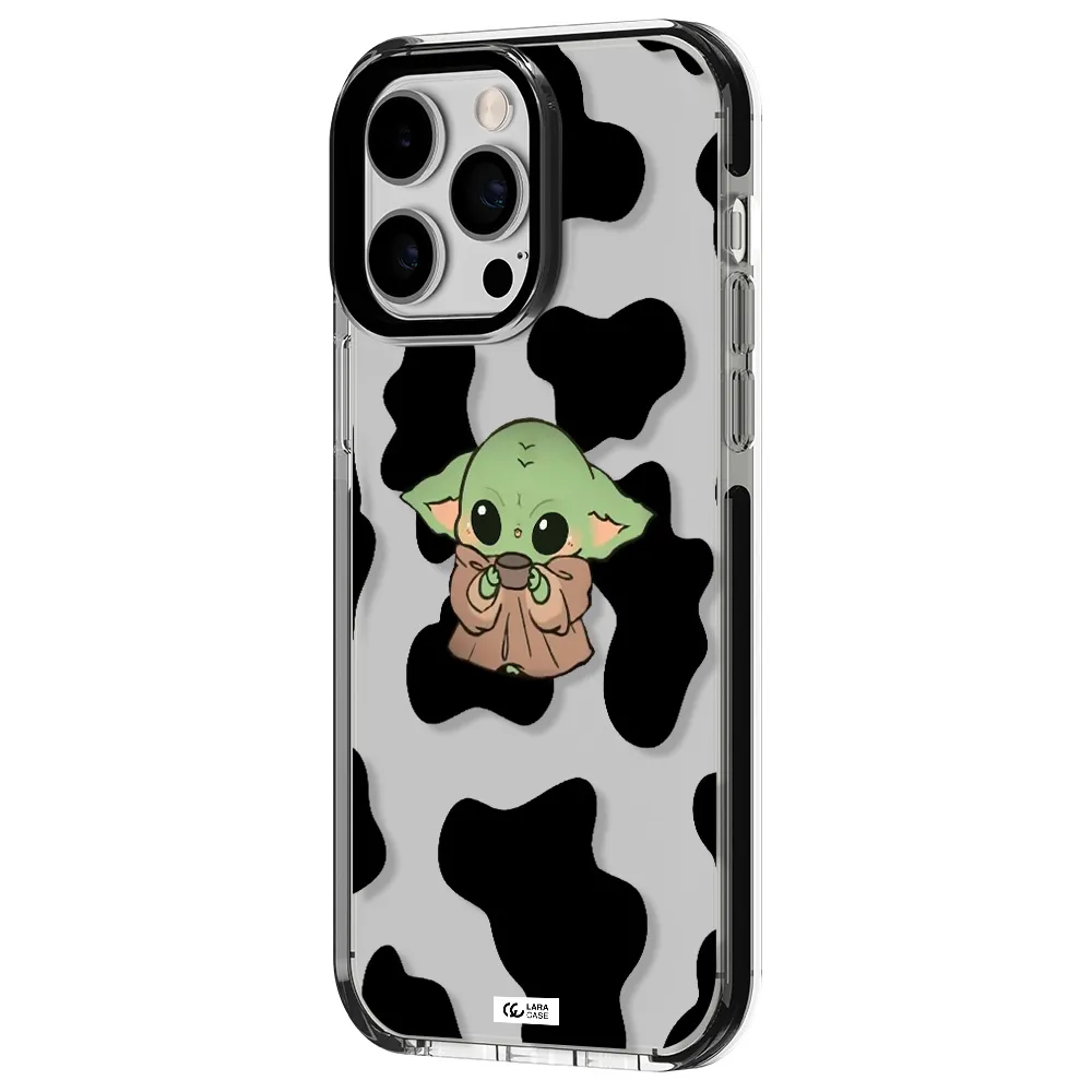 a cartoon of a baby yoda Apple iPhone 15 Pro Max impact black border Case