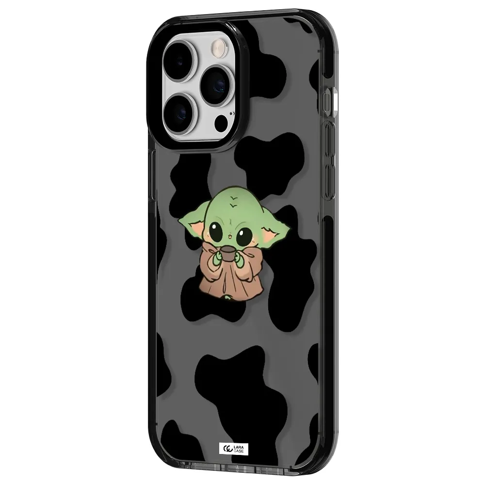 a cartoon of a baby yoda Apple iPhone 15 Pro Max impact Smoke Black Case
