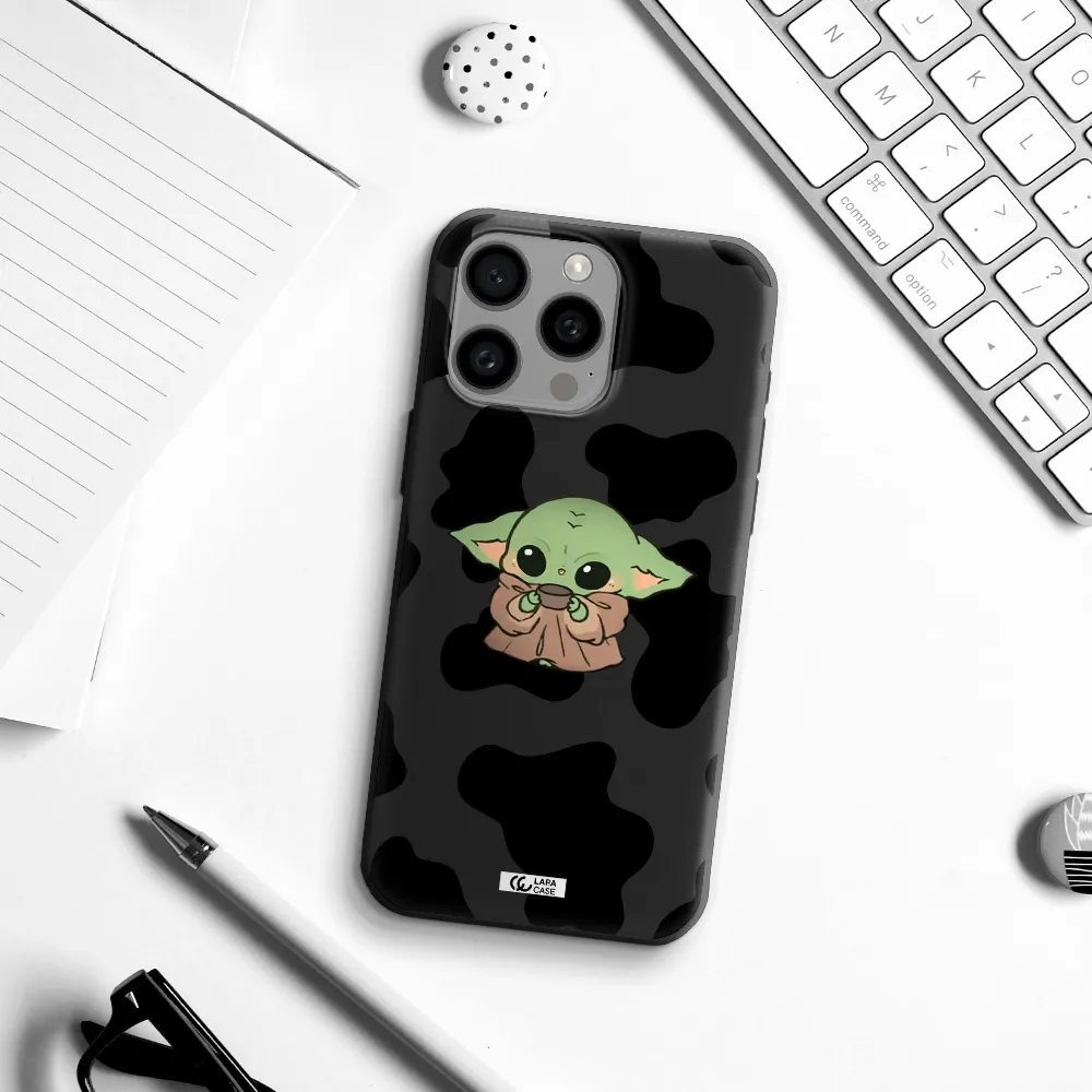 a cartoon of a baby yoda Apple Iphone 15 Pro max Silicone black Case