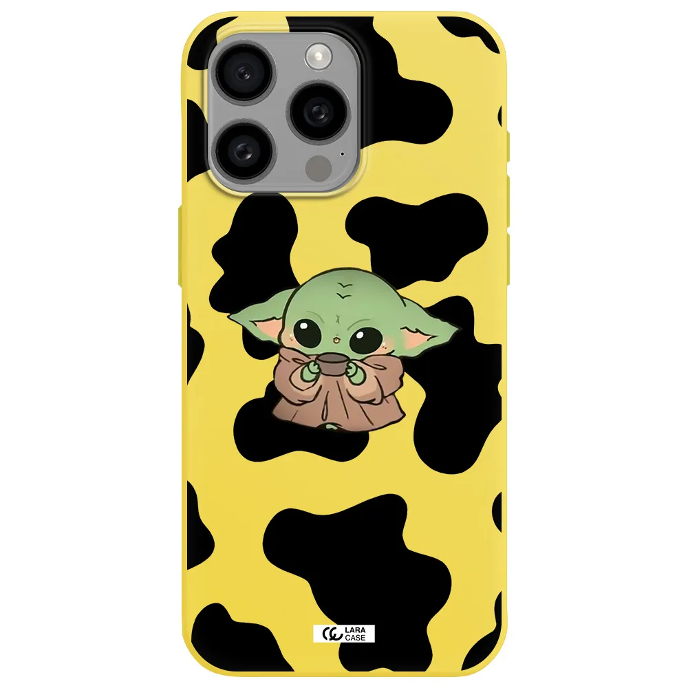 a cartoon of a baby yoda Apple Iphone 15 Pro max Silicone canary yellow Case