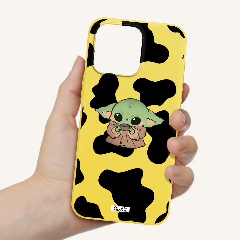 a cartoon of a baby yoda Apple Iphone 15 Pro max Silicone canary yellow Case
