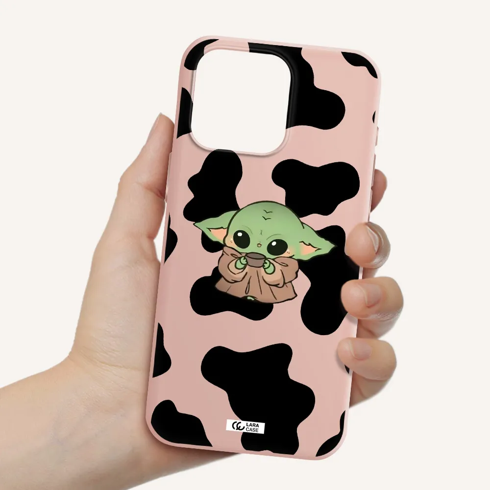 a cartoon of a baby yoda Apple Iphone 15 Pro max Silicone pastel pink Case