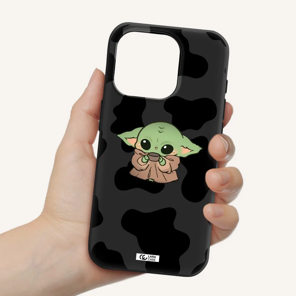 A Cartoon Of A Baby Yoda Apple Iphone 15 Pro Silicone Black Case