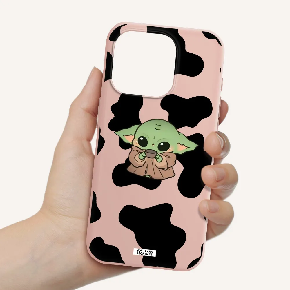 A Cartoon Of A Baby Yoda Apple Iphone 15 Pro Silicone Pastel Pink Case