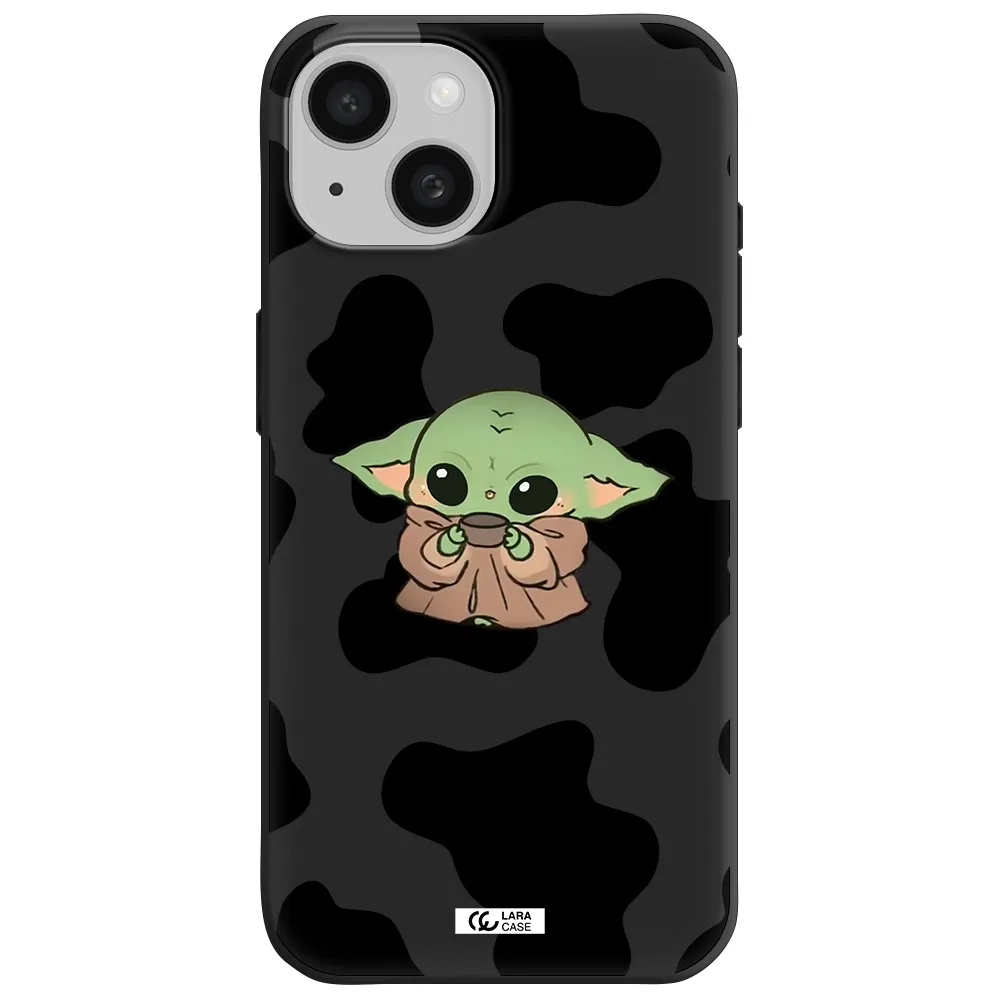 a cartoon of a baby yoda Apple iPhone 15 Silicone black Case