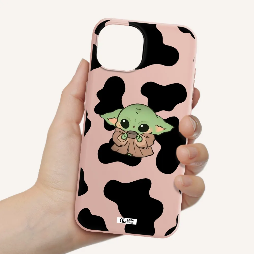 A Cartoon Of A Baby Yoda Apple Iphone 15 Silicone Pastel Pink Case