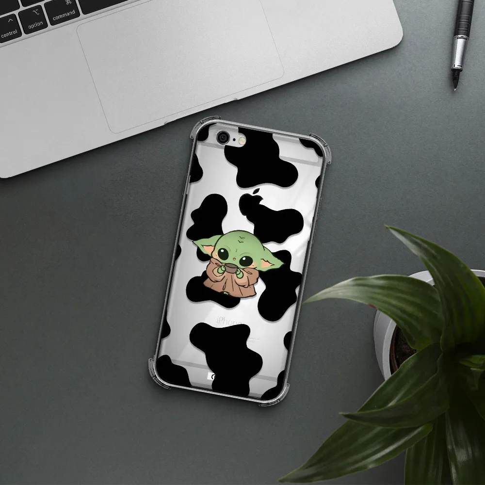 a cartoon of a baby yoda Apple iPhone 6 Clear PC Case