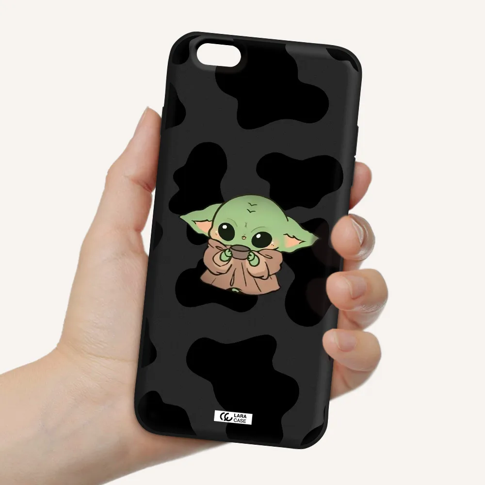 a cartoon of a baby yoda Apple iPhone 6 plus Silicone black Case