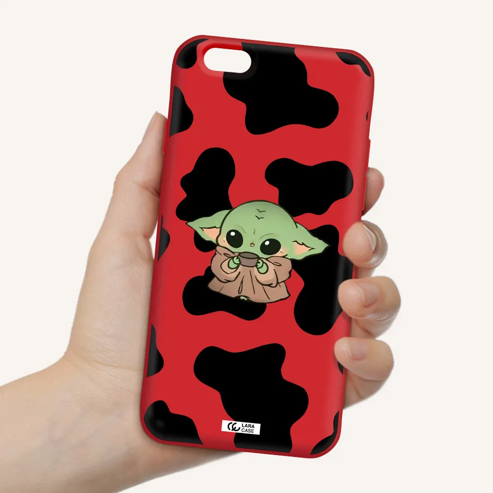 a cartoon of a baby yoda Apple iPhone 6 Silicone Imperial Red Case