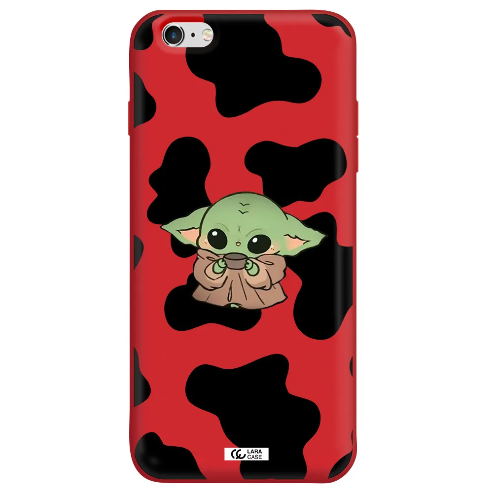 a cartoon of a baby yoda Apple iPhone 6S Silicone Imperial Red Case