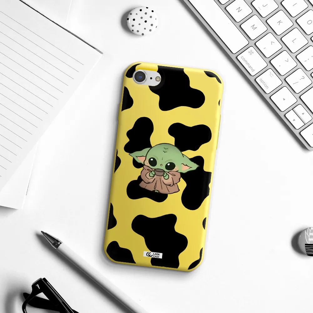 a cartoon of a baby yoda Apple iPhone 7 Silicone canary yellow Case