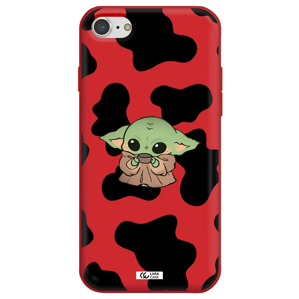 a cartoon of a baby yoda Apple iPhone 7 Silicone Imperial Red Case