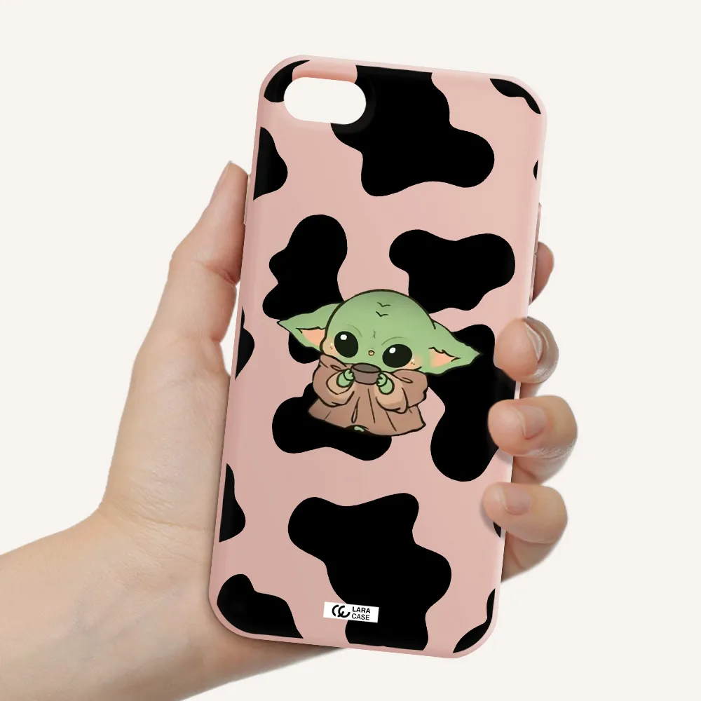 a cartoon of a baby yoda Apple iPhone 7 Silicone pastel pink Case