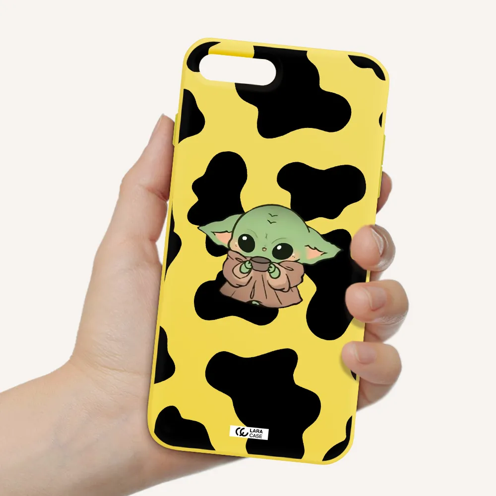 a cartoon of a baby yoda Apple iPhone 8 plus Silicone canary yellow Case