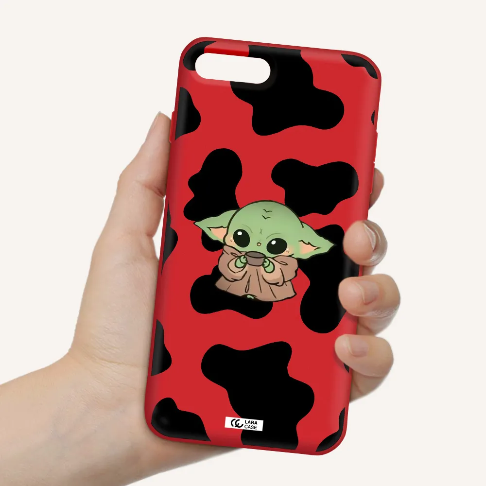 a cartoon of a baby yoda Apple iPhone 8 plus Silicone Imperial Red Case