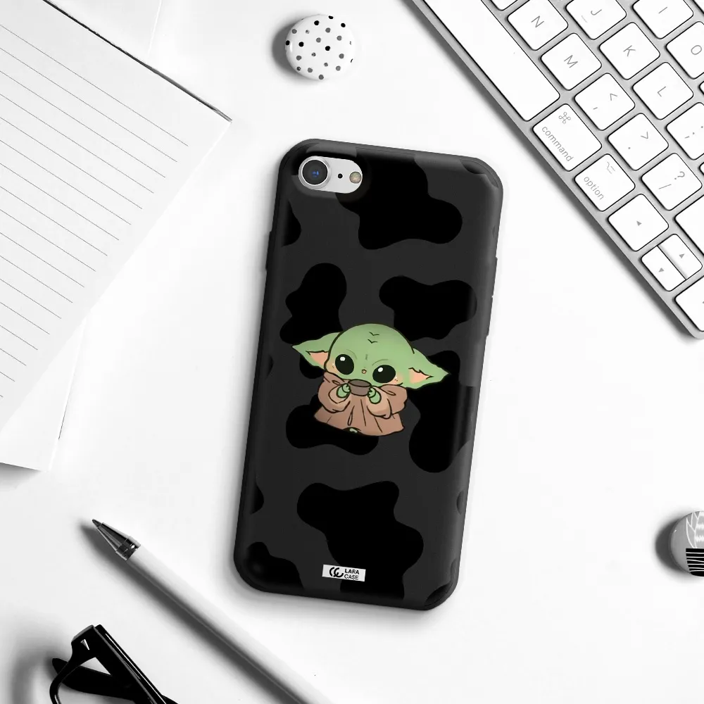 a cartoon of a baby yoda Apple iPhone 8 Silicone black Case