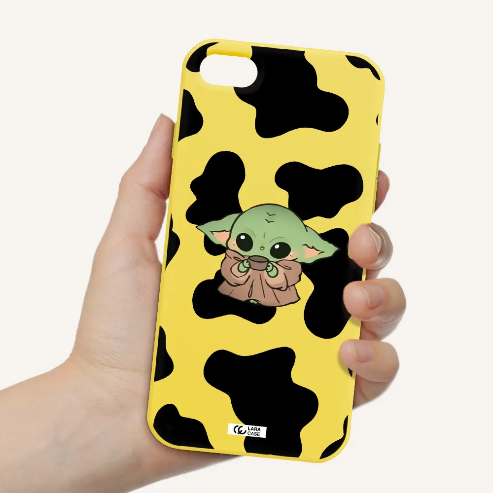 a cartoon of a baby yoda Apple iPhone 8 Silicone canary yellow Case