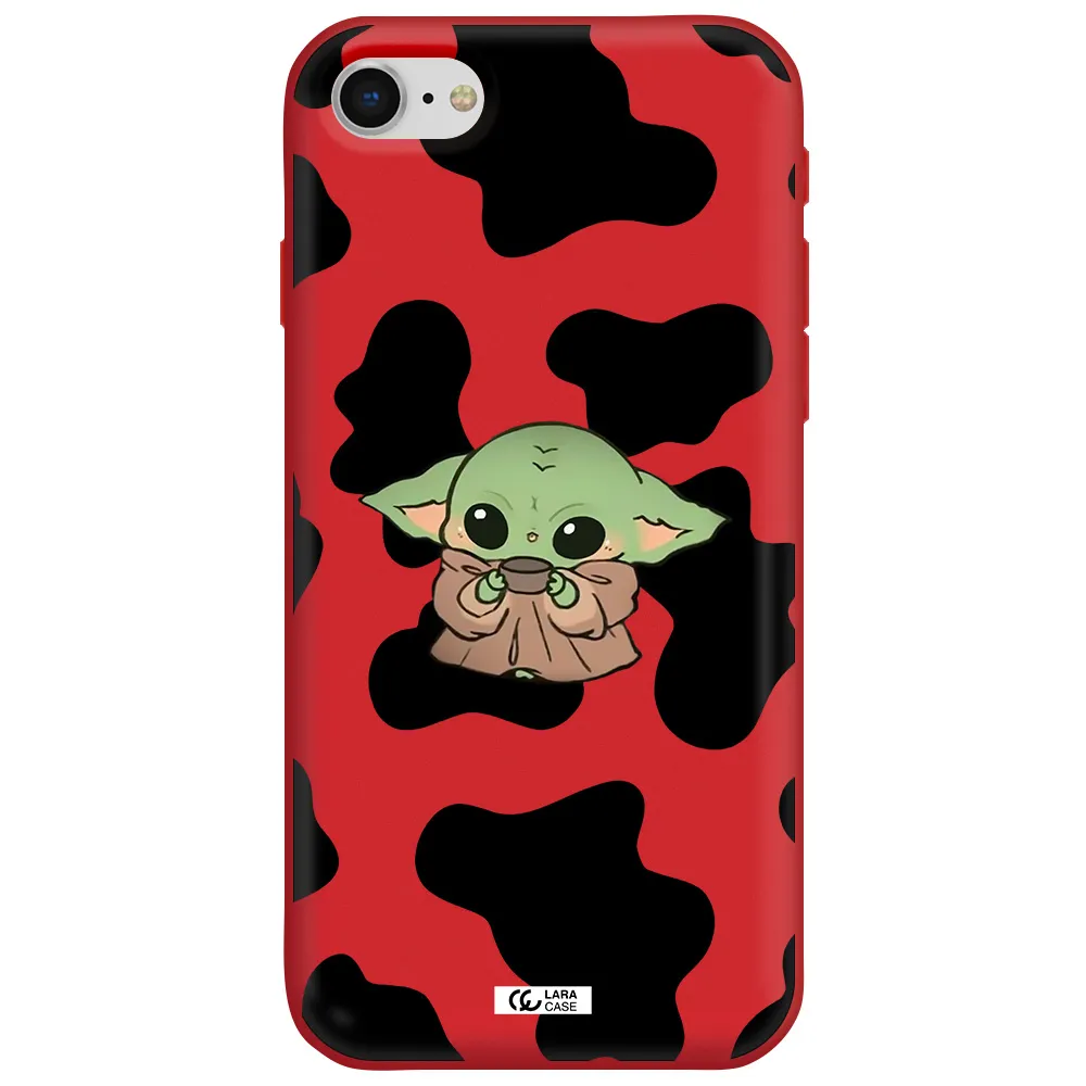 a cartoon of a baby yoda Apple iPhone se 2020 Silicone Imperial Red Case