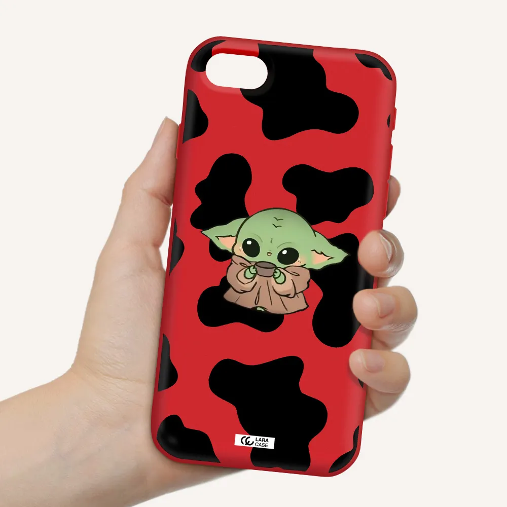 a cartoon of a baby yoda Apple iPhone se 2020 Silicone Imperial Red Case