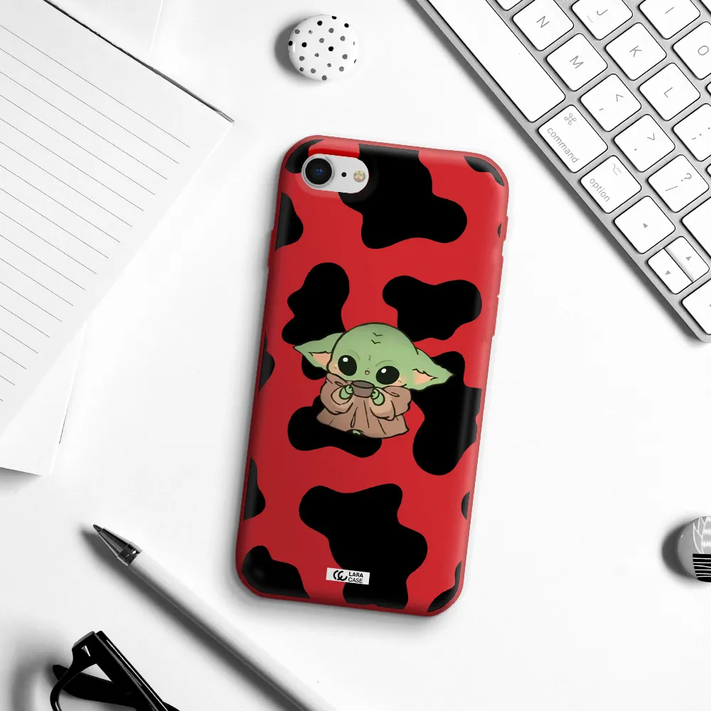 a cartoon of a baby yoda Apple iPhone se 2020 Silicone Imperial Red Case