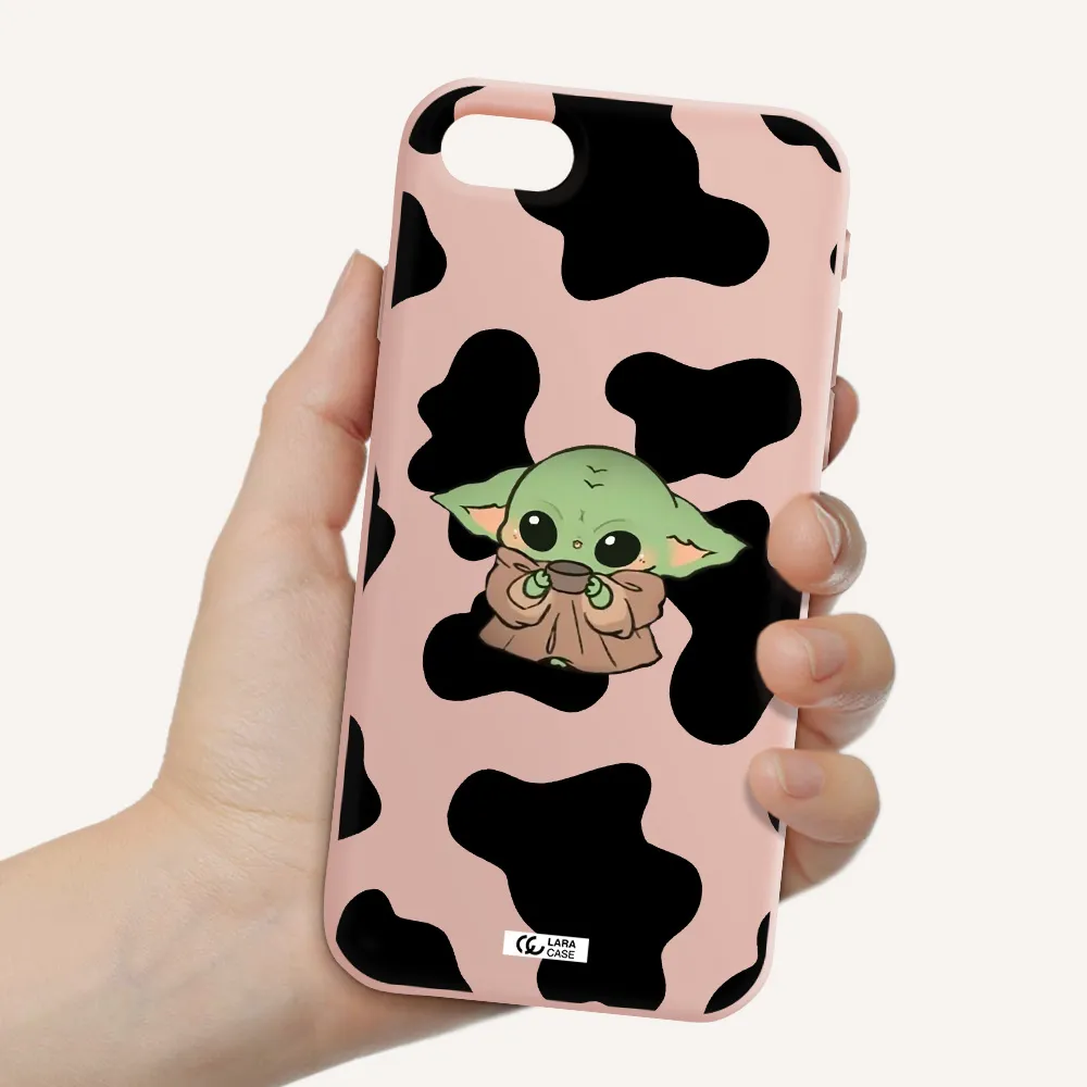 a cartoon of a baby yoda Apple iPhone se 2020 Silicone pastel pink Case