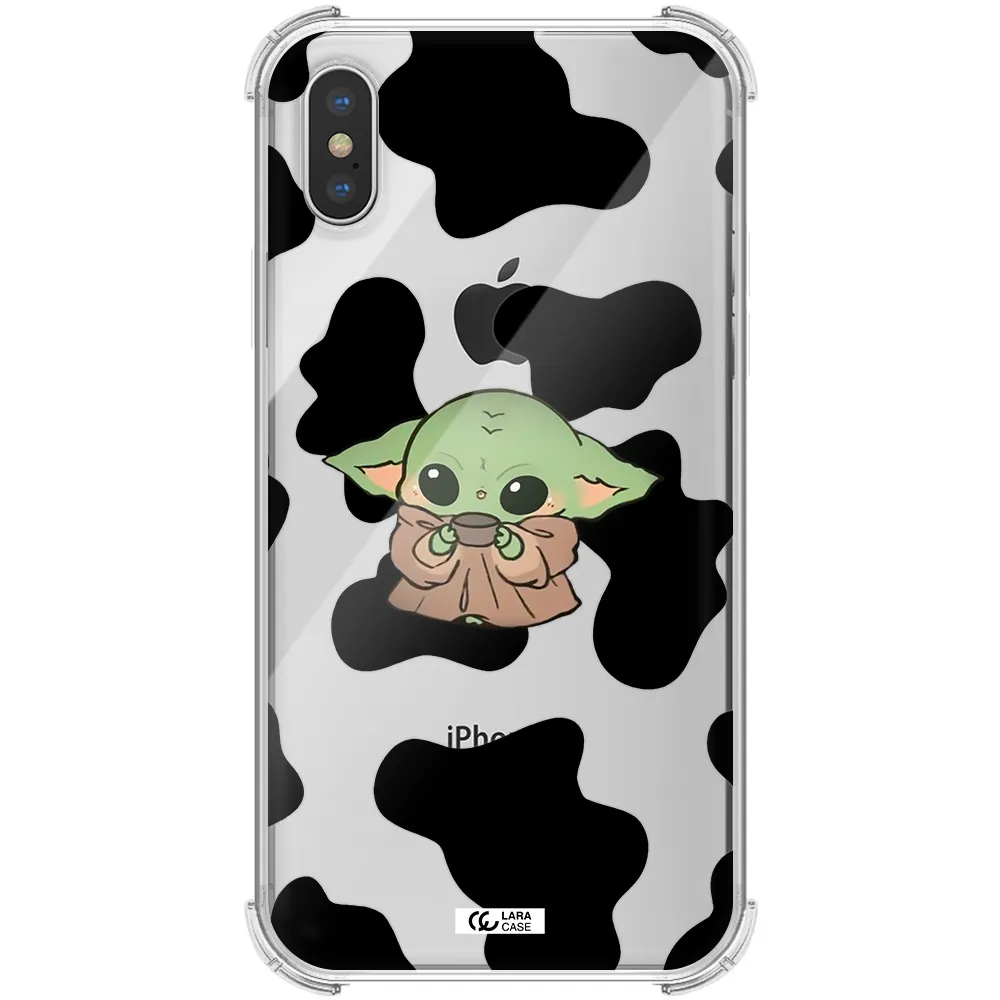 a cartoon of a baby yoda Apple iPhone X Clear PC Case