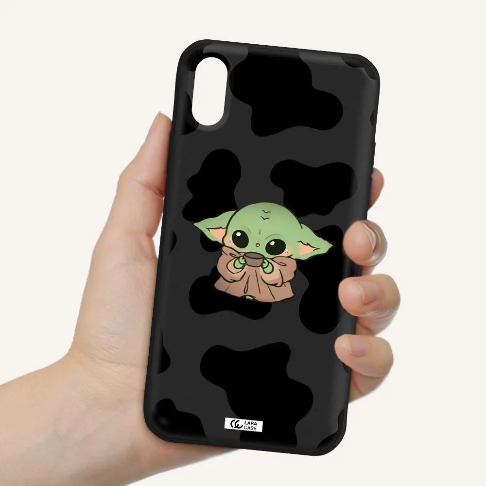 a cartoon of a baby yoda Apple iPhone X Silicone black Case
