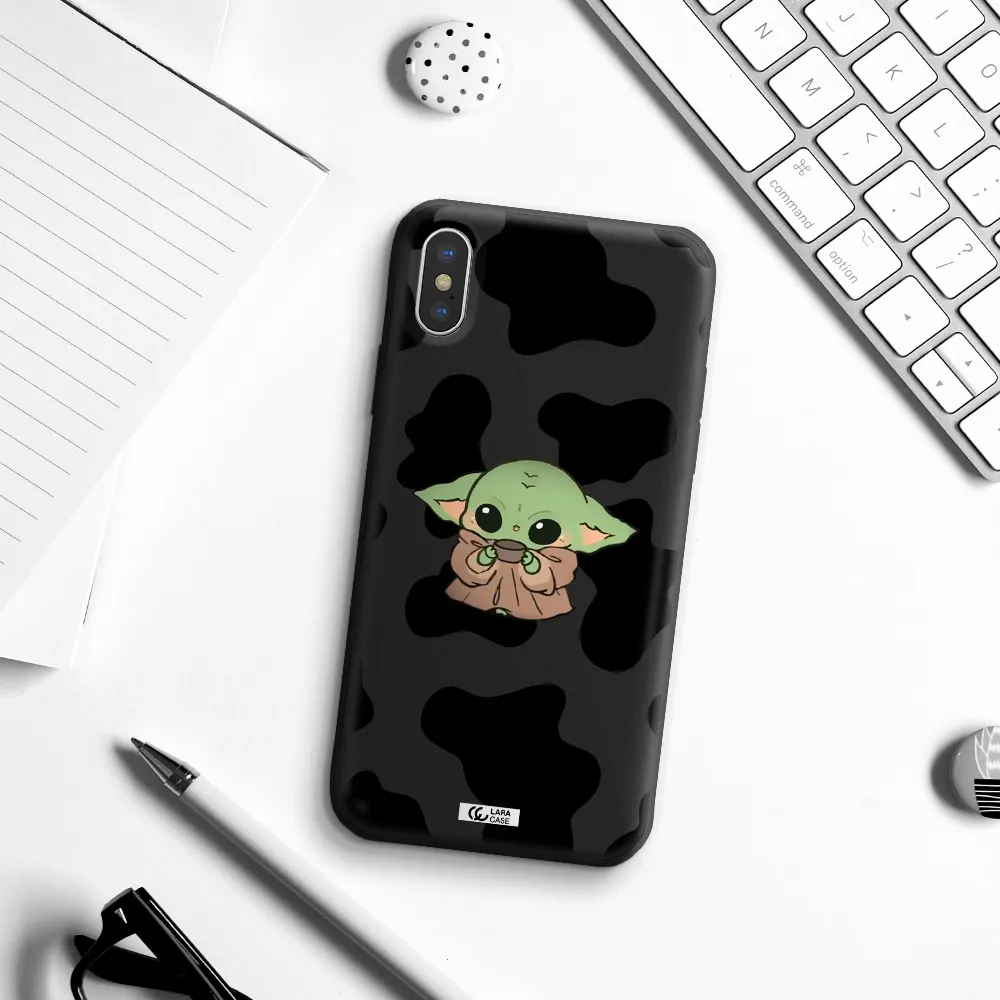 a cartoon of a baby yoda Apple iPhone X Silicone black Case