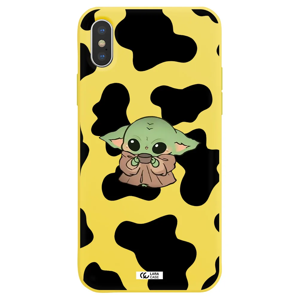 a cartoon of a baby yoda Apple iPhone X Silicone canary yellow Case
