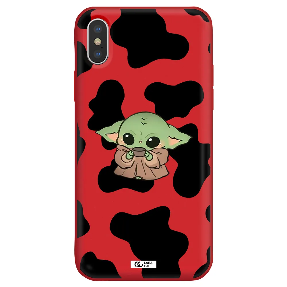 a cartoon of a baby yoda Apple iPhone X Silicone Imperial Red Case