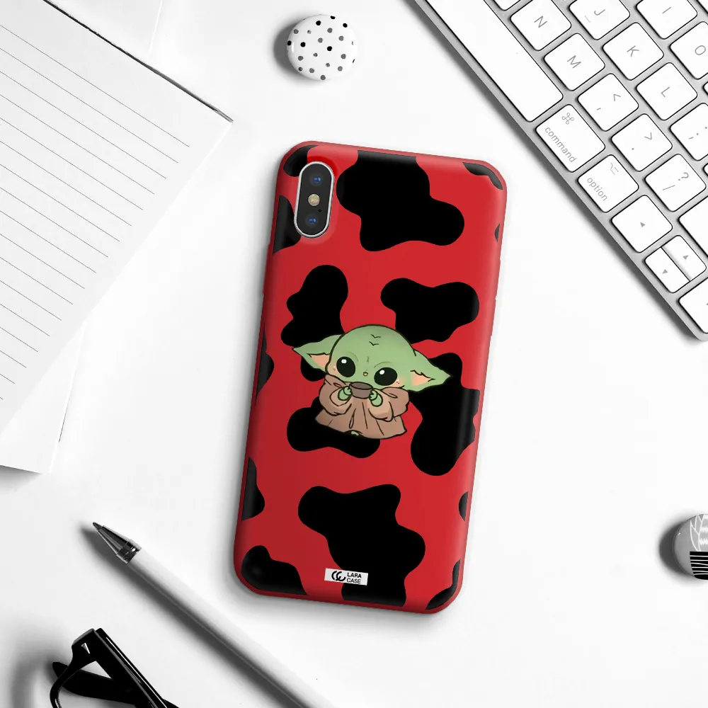 a cartoon of a baby yoda Apple iPhone X Silicone Imperial Red Case