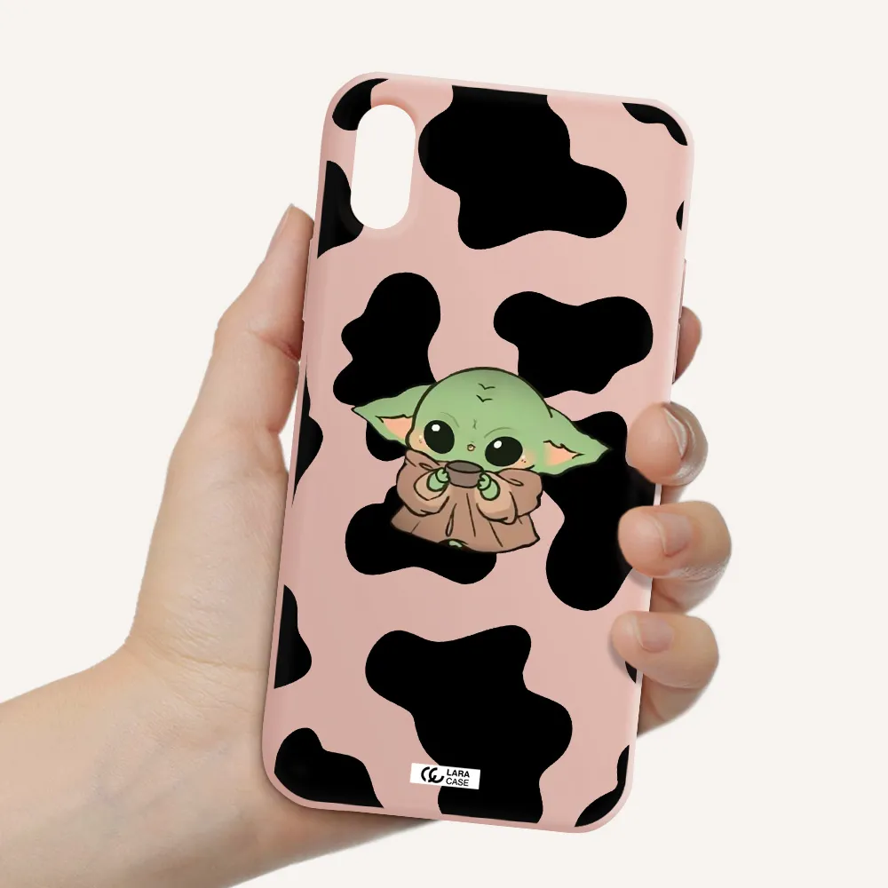 a cartoon of a baby yoda Apple iPhone X Silicone pastel pink Case
