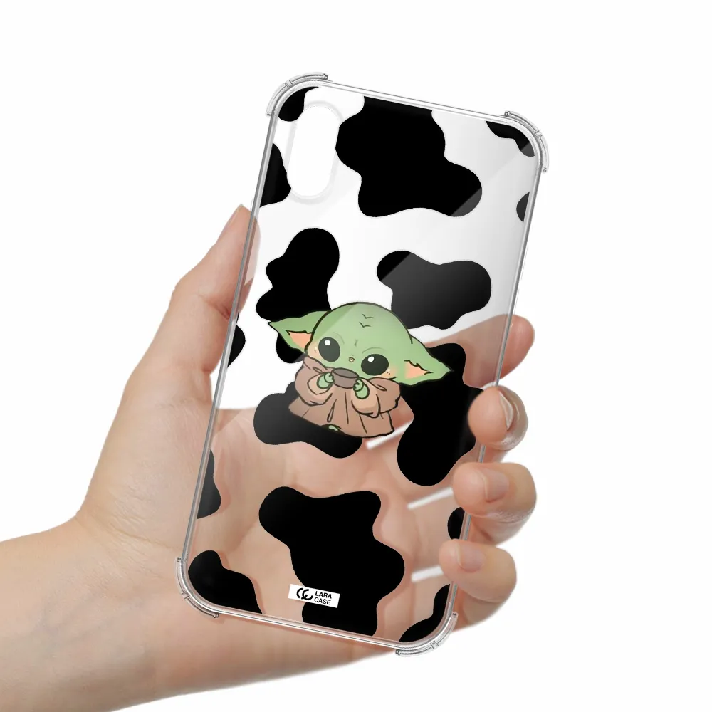 a cartoon of a baby yoda Apple iPhone XS Clear PC Case