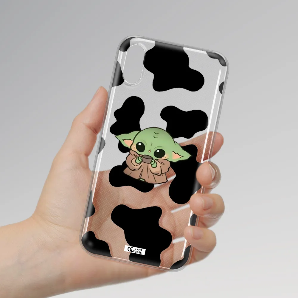 a cartoon of a baby yoda Apple iPhone XS Clear TPU Case