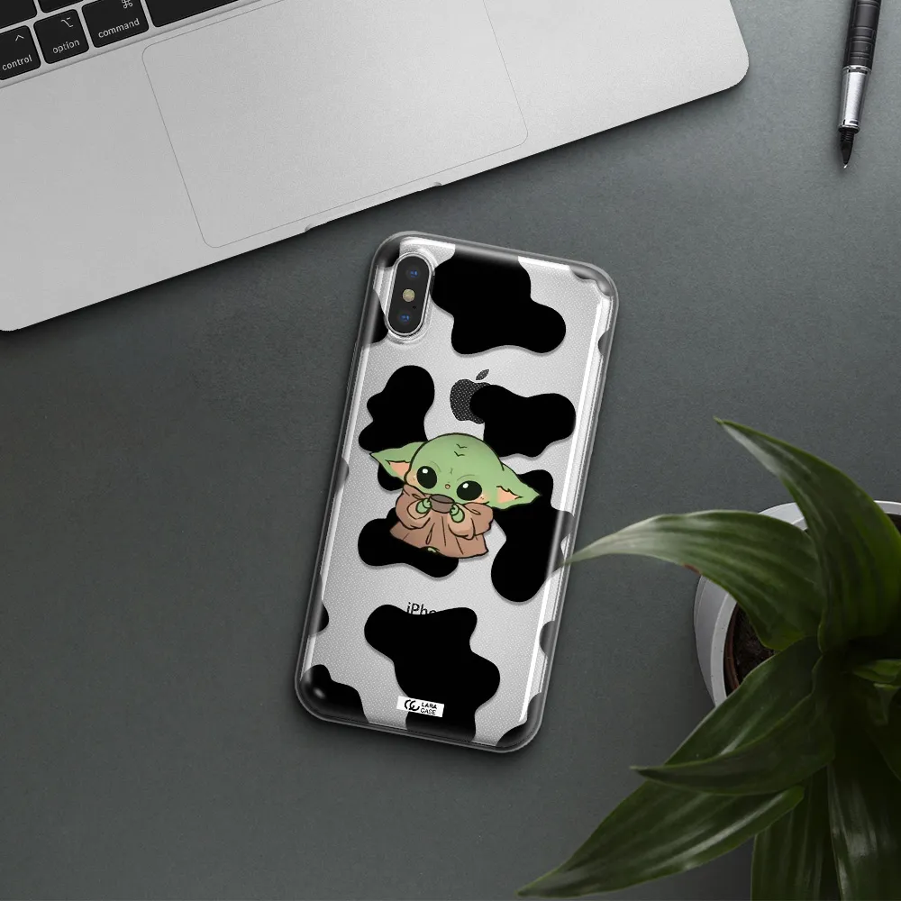 a cartoon of a baby yoda Apple iPhone XS Clear TPU Case
