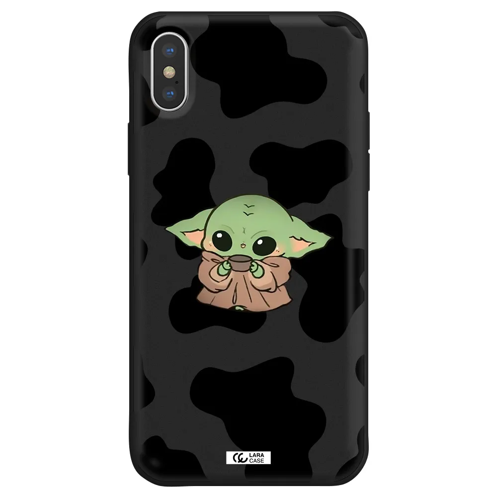 a cartoon of a baby yoda Apple iPhone XS Silicone black Case
