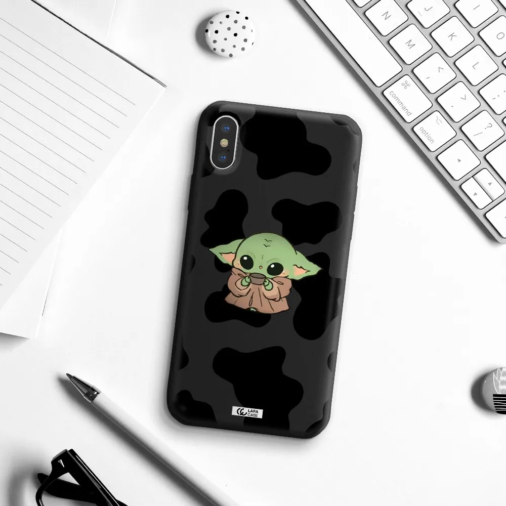 a cartoon of a baby yoda Apple iPhone XS Silicone black Case