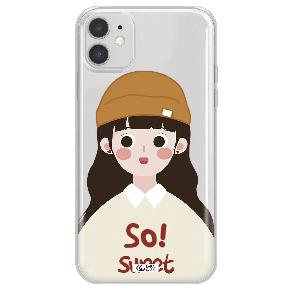 a cartoon of a girl with brown hair Apple iPhone 11 Clear TPU Case