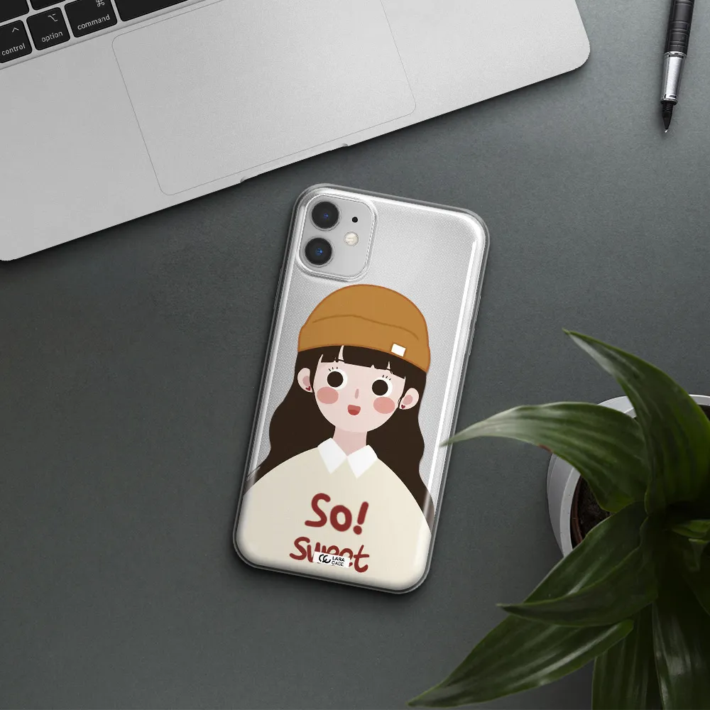a cartoon of a girl with brown hair Apple iPhone 11 Clear TPU Case