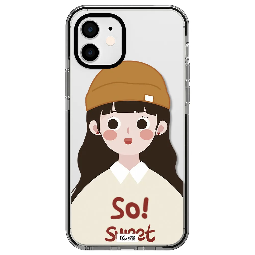 a cartoon of a girl with brown hair Apple iPhone 11 impact black border Case