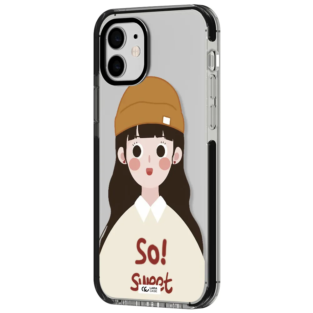 a cartoon of a girl with brown hair Apple iPhone 11 impact black border Case